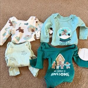 Carter's Teal and Green Gingerbread Bodysuit Set
